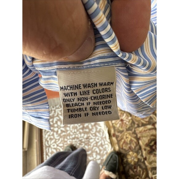 FACONNABLE short sleeve shirt,side pocket Size Large Blue/White/orange - Picture 4 of 6